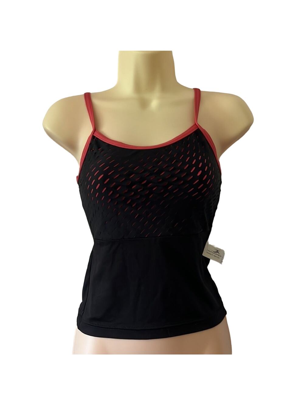 Motionwear Size Adult S Black and Salmon Laser Cut Dance Top